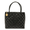 Chanel Quilted CC Logo Reissue Tote Shoulder Bag Patent Patent Leather Black