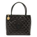 Chanel Quilted CC Logo Reissue Tote Shoulder Bag Patent Patent Leather Black