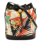 Gucci Shoulder Bag Drawstring Scarf Pattern Quilted Nylon Black Multicolor