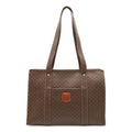 Celine Macadam Pattern Tote Shoulder Bag Leather Dark Brown Gold