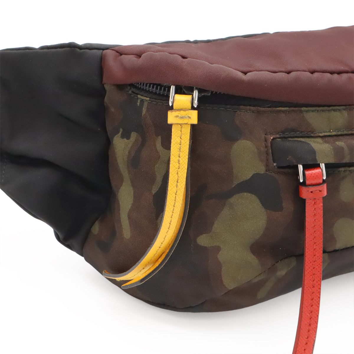 Prada Triangle Logo Waist Pouch Belt Bag Hip Camouflage Pattern Nylon Green — view 7