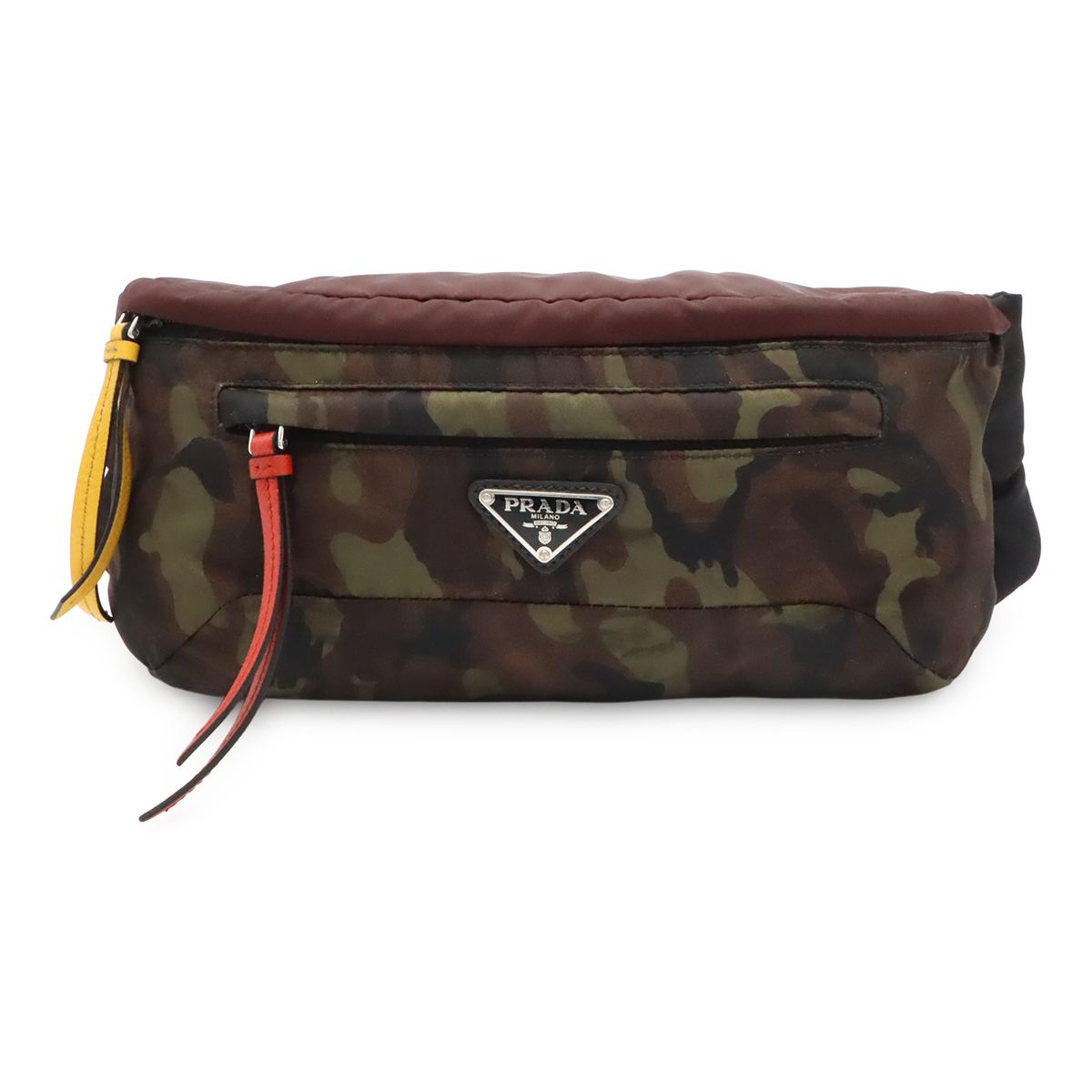 Prada Triangle Logo Waist Pouch Belt Bag Hip Camouflage Pattern Nylon Green