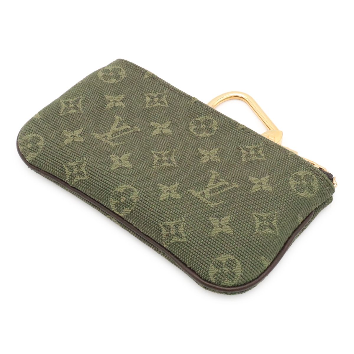 Louis Vuitton Monogram Mini Lin Pochette Cles Coin Purse with Khaki Green Key — view 2