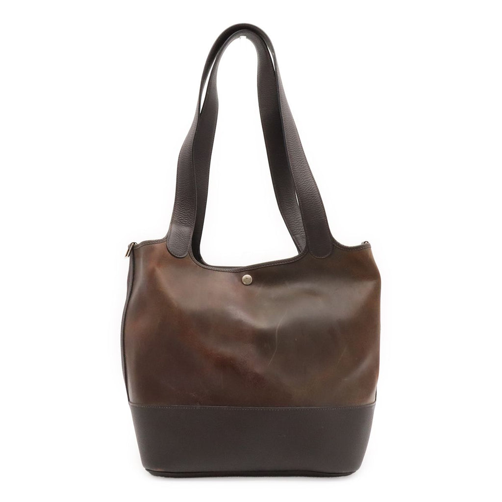 Hermes Picotin GM Long Shoulder Bag Tote Amazonia Leather Dark Brown Silver