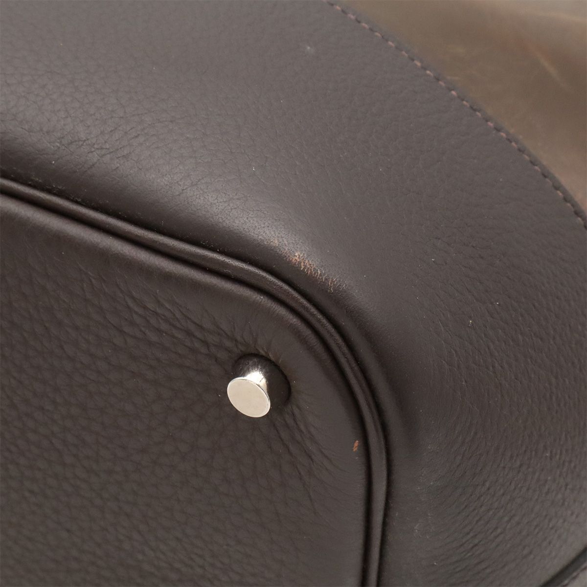 Hermes Picotin GM Long Shoulder Bag Tote Amazonia Leather Dark Brown Silver — view 3