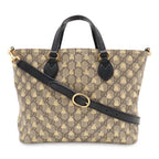 Gucci GG Supreme Bee Tote 2-Way Shoulder Bag Leather Beige Black Gold