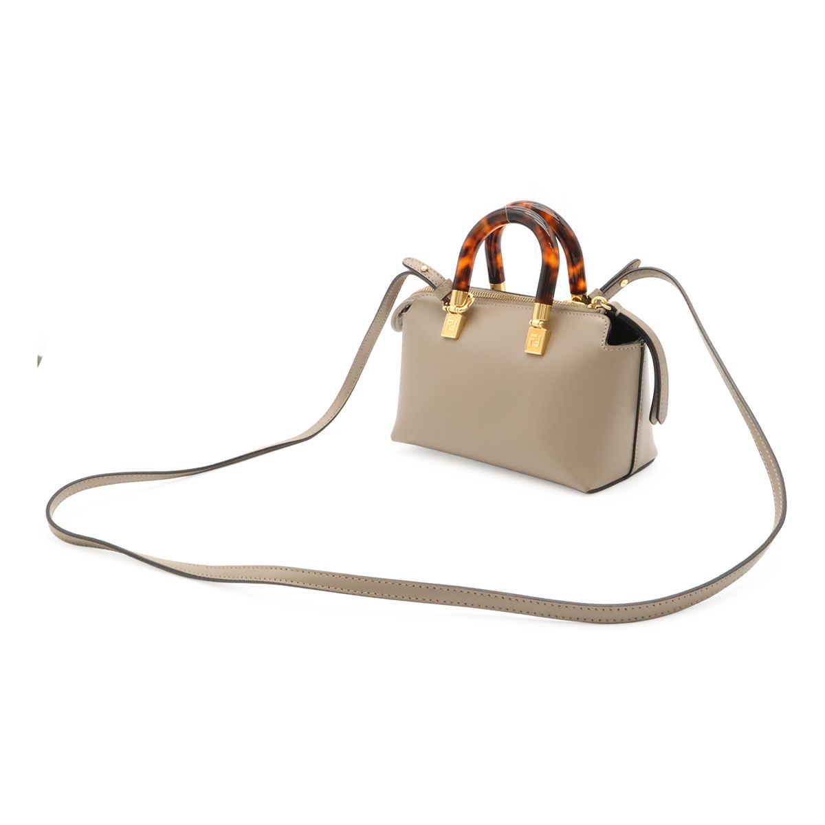 Fendi by the Way Mini Logo Mini Bag 2-Way Pochette Leather Gray Gold — view 2