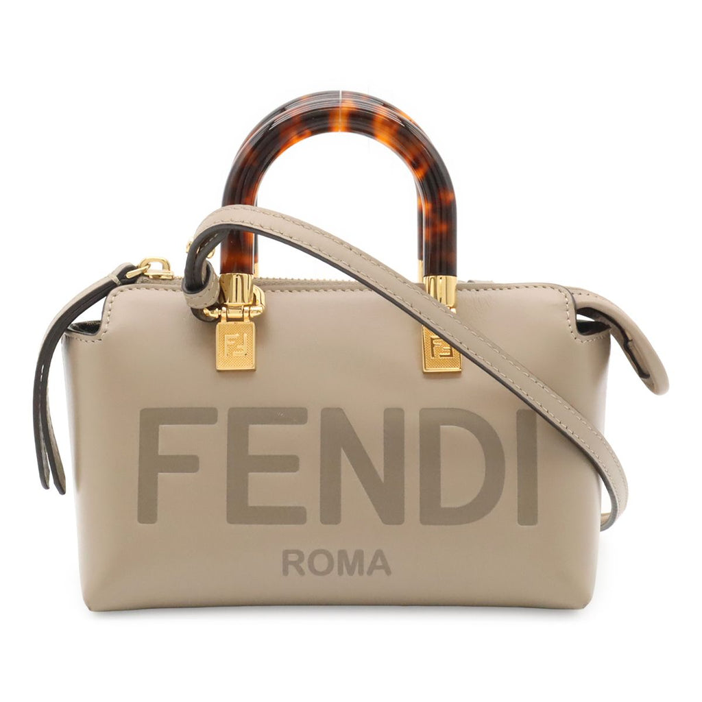 Fendi by the Way Mini Logo Mini Bag 2-Way Pochette Leather Gray Gold