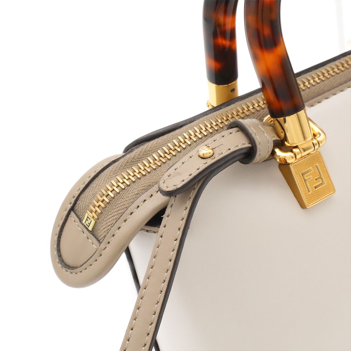 Fendi by the Way Mini Logo Mini Bag 2-Way Pochette Leather Gray Gold — view 4