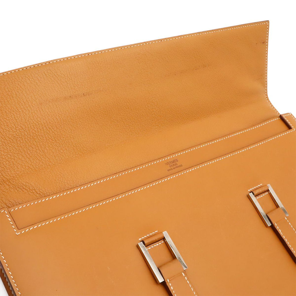 Hermes 365 PM Business Briefcase Document Purse Tablet Case Leather Light Brown — view 6