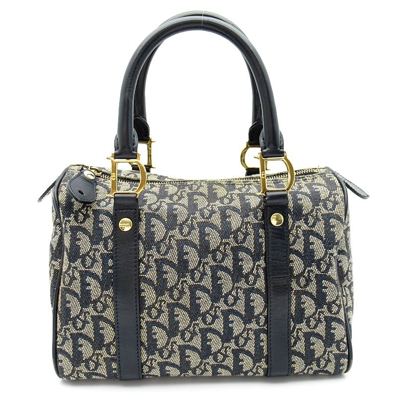 Dior Trotter Mini Boston Bag Canvas Leather Navy