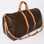 Louis Vuitton Monogram Keepall Bandouliere 55 2-Way Boston Bag Brown Canvas — view 3