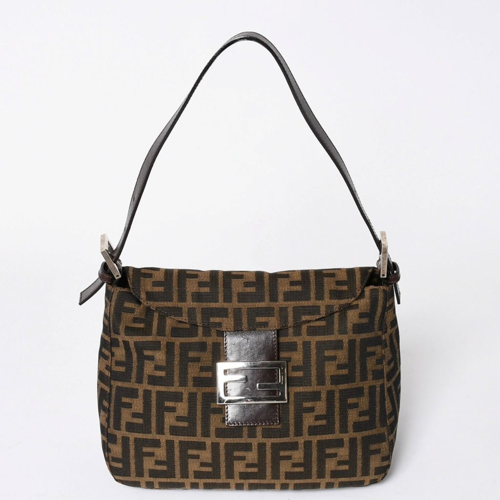 Fendi Mamma Baguette Bag Zucca Pattern Brown Vintage Silver