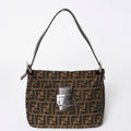Fendi Mamma Baguette Bag Zucca Pattern Brown Vintage Silver