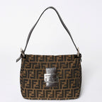 Fendi Mamma Baguette Bag Zucca Pattern Brown Vintage Silver