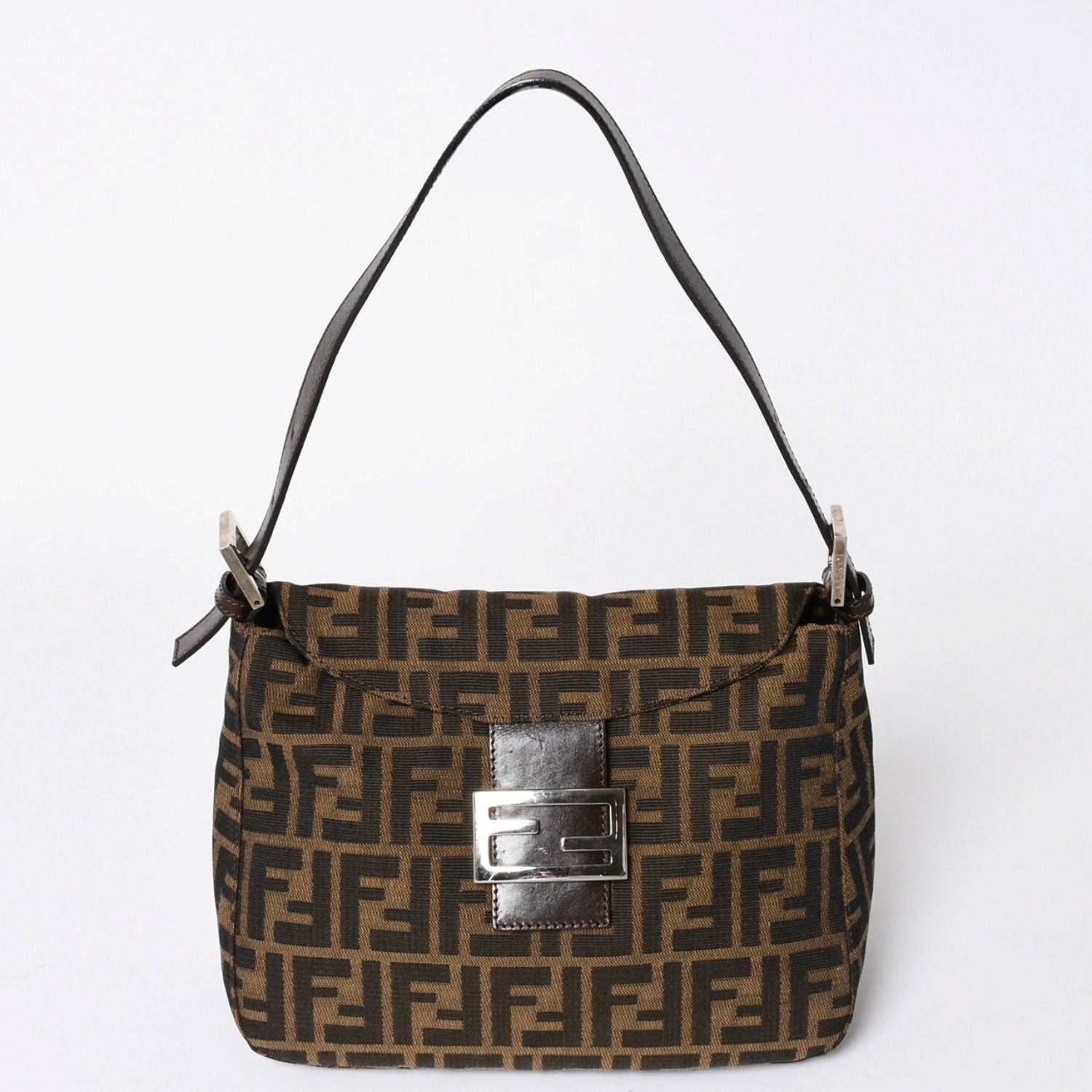 Fendi Mamma Baguette Bag Zucca Pattern Brown Vintage Silver