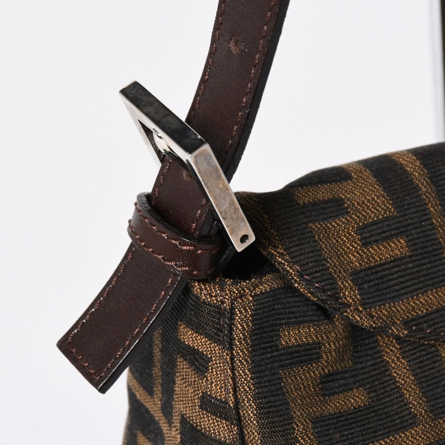 Fendi Mamma Baguette Bag Zucca Pattern Brown Vintage Silver — view 4