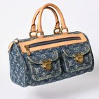 Louis Vuitton Neo Speedy Handbag Monogram Denim Indigo Blue Gold — view 3