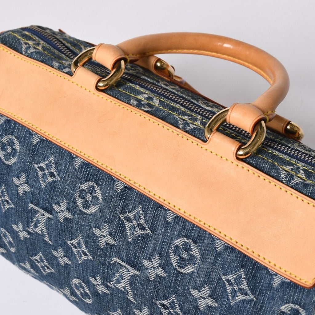 Louis Vuitton Neo Speedy Handbag Monogram Denim Indigo Blue Gold — view 8
