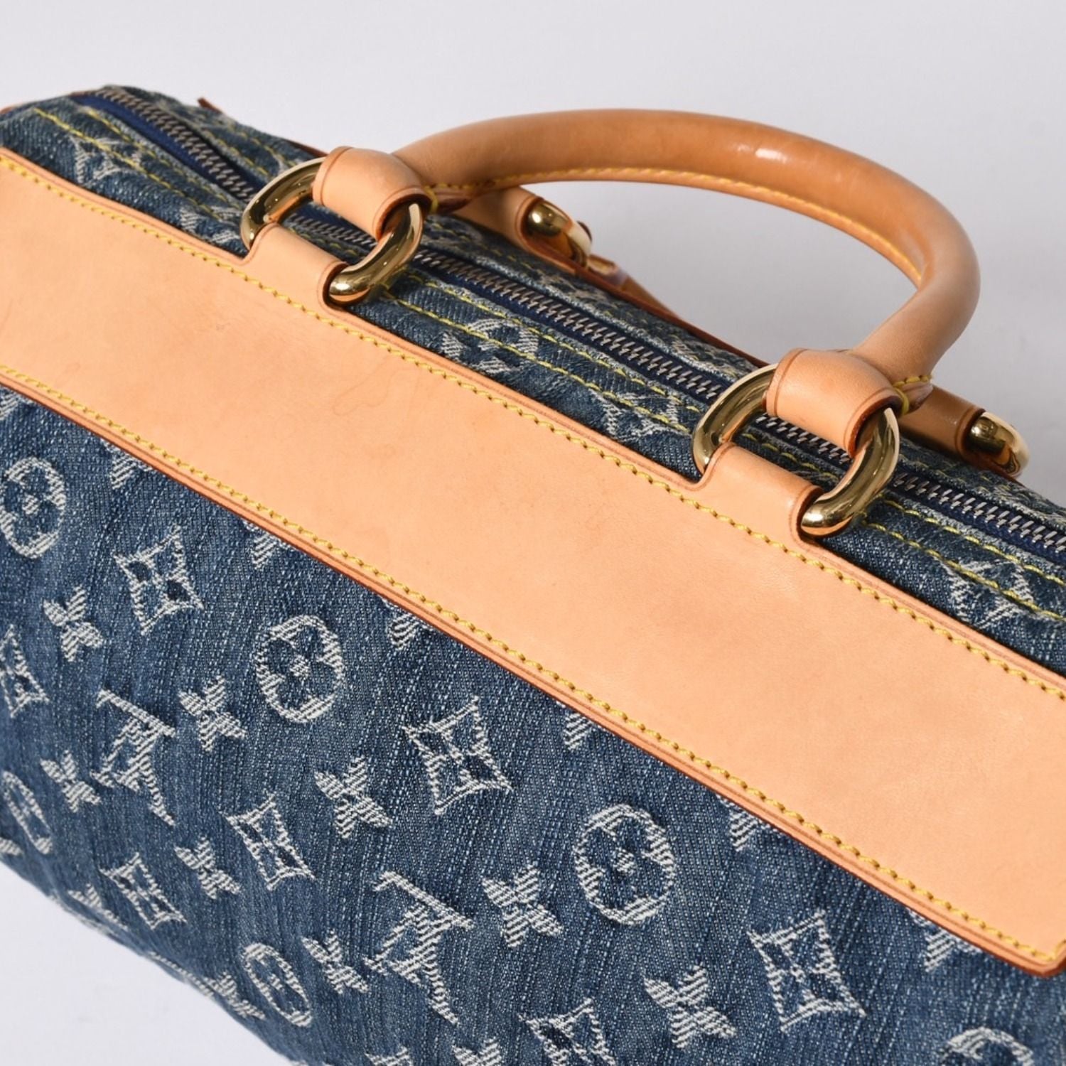 Louis Vuitton Neo Speedy Handbag Monogram Denim Indigo Blue Gold — view 8