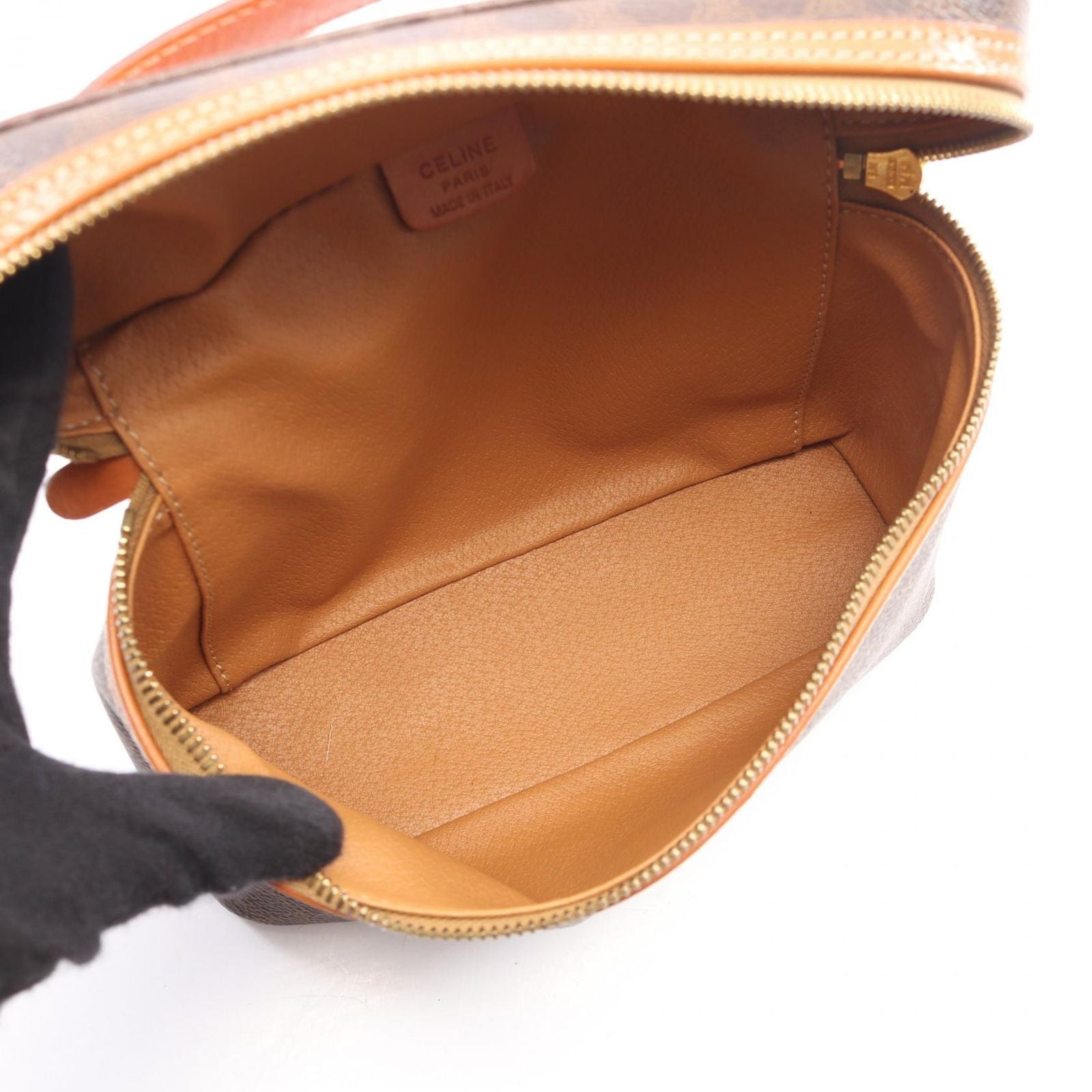 Celine Handbag Macadam Brown Canvas Leather Vanity Bag — view 3