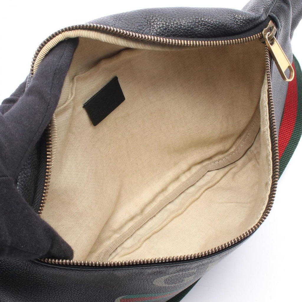 Gucci Waist Bag Vintage Logo Webbing Line Black Green Red Leather Print — view 3