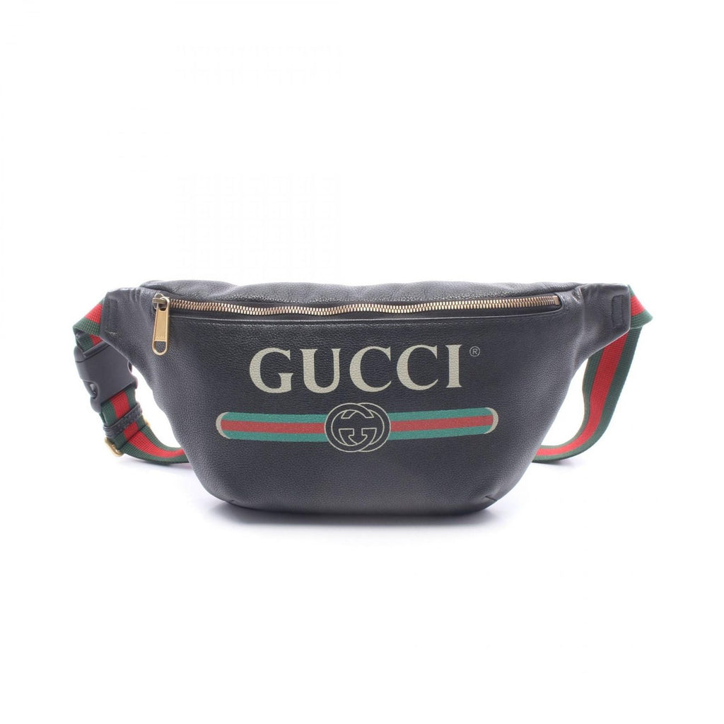 Gucci Waist Bag Vintage Logo Webbing Line Black Green Red Leather Print