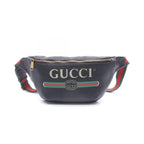 Gucci Waist Bag Vintage Logo Webbing Line Black Green Red Leather Print