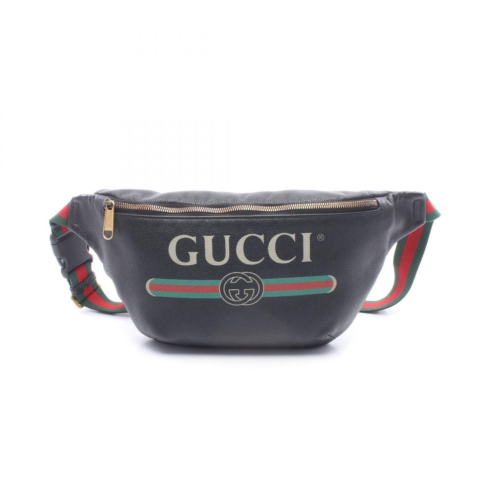 Gucci Waist Bag Vintage Logo Webbing Line Black Green Red Leather Print