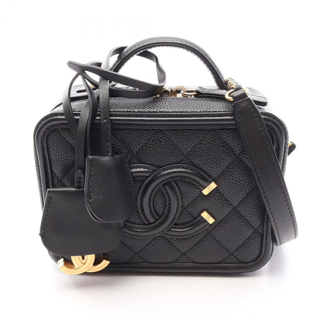 Chanel Shoulder Bag CC Filigree Small Vanity Black Caviar Leather CC Quilted Chain