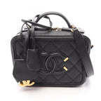 Chanel Shoulder Bag CC Filigree Small Vanity Black Caviar Leather CC Quilted Chain