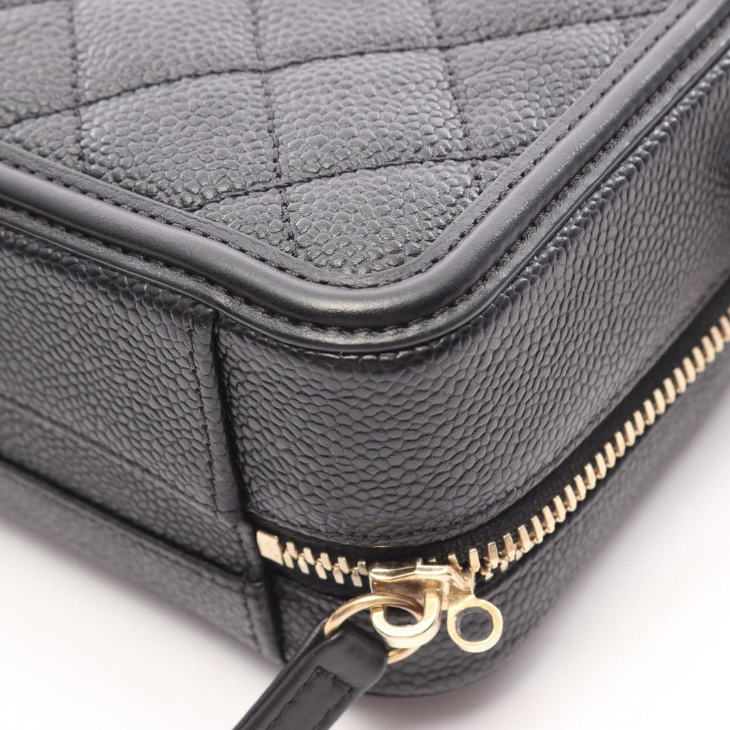 Chanel Shoulder Bag CC Filigree Small Vanity Black Caviar Leather CC Quilted Chain — view 8