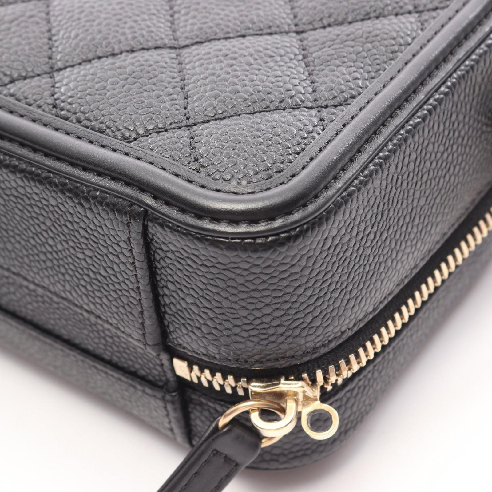 Chanel Shoulder Bag CC Filigree Small Vanity Black Caviar Leather CC Quilted Chain — view 8