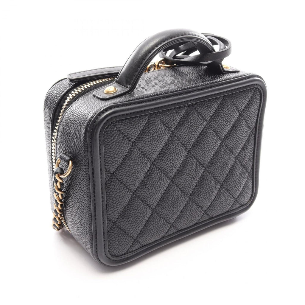 Chanel Shoulder Bag CC Filigree Small Vanity Black Caviar Leather CC Quilted Chain — view 2