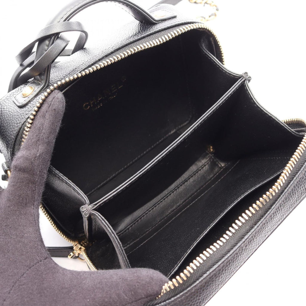 Chanel Shoulder Bag CC Filigree Small Vanity Black Caviar Leather CC Quilted Chain — view 3