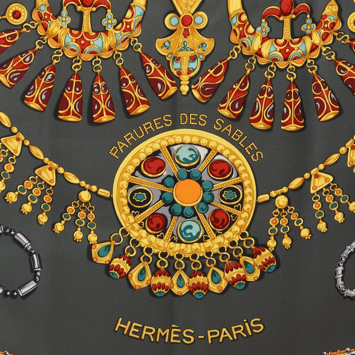 Hermes Scarf Carre 90 Parures Des Sables Gray Green Silk — view 4