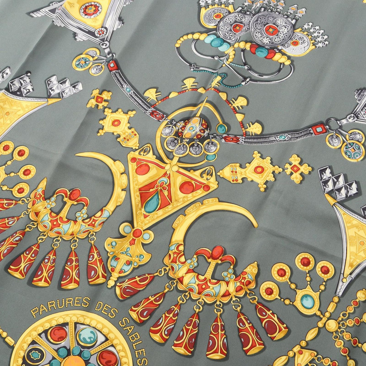 Hermes Scarf Carre 90 Parures Des Sables Gray Green Silk — view 8