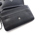 Chanel Shoulder Bag CC Logo Black Caviar Leather Quilted Chain Wallet — view 6