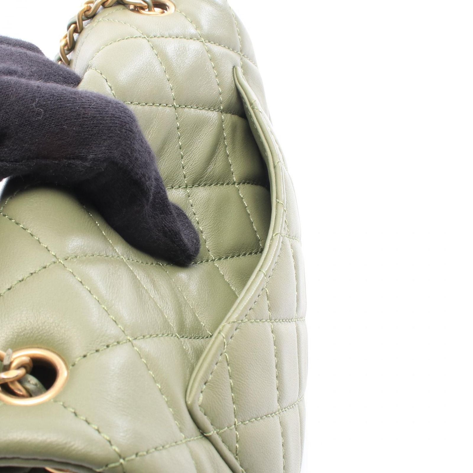 Chanel Shoulder Bag Mini Quilted 20 Khaki Green Leather Chain — view 6