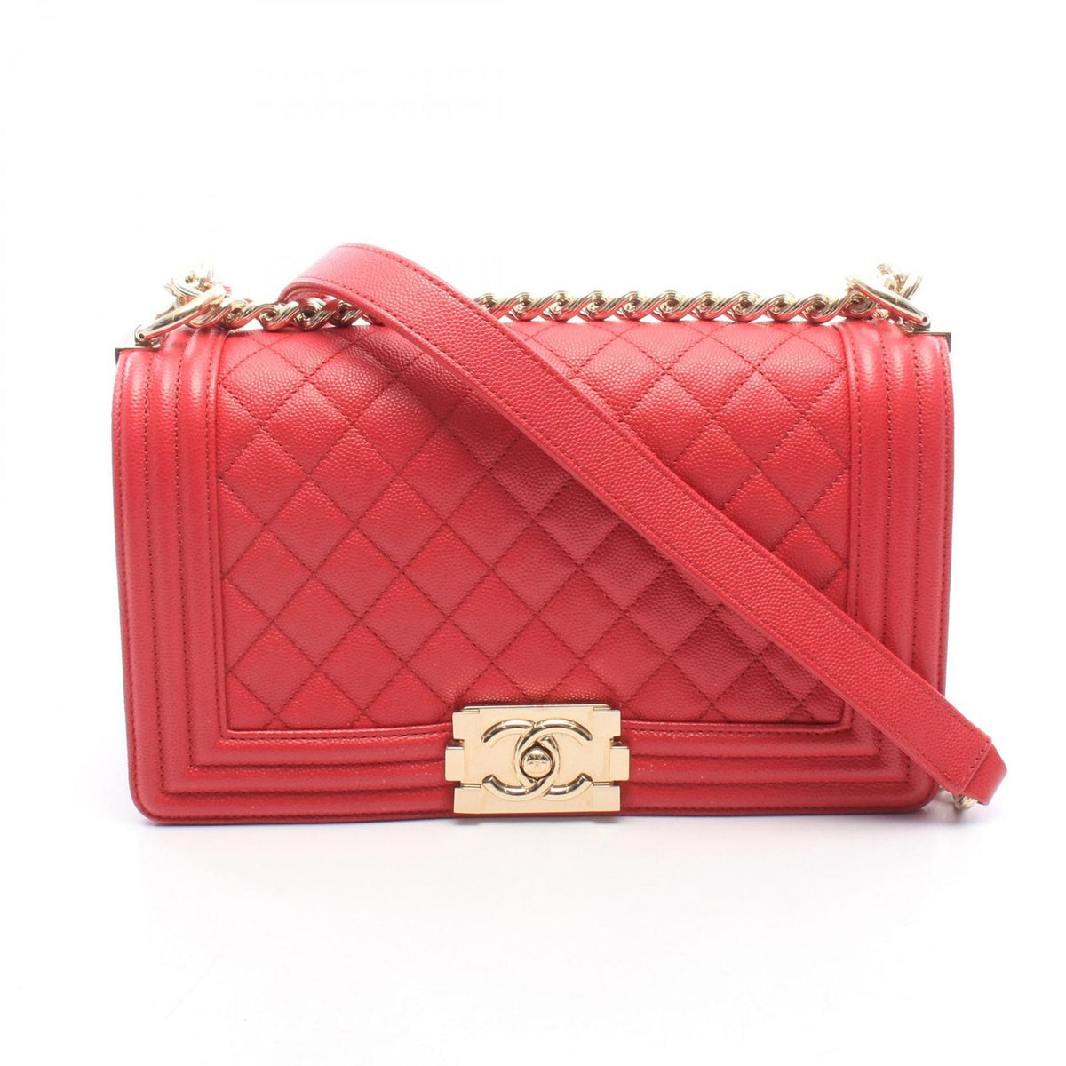 Chanel Shoulder Bag Boy Magenta Caviar Leather Boy Chain