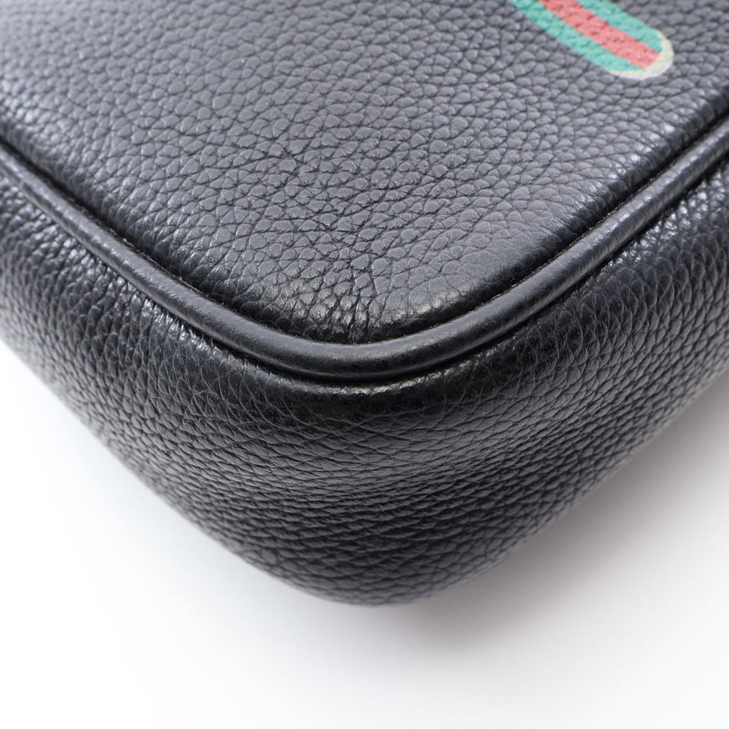 Gucci Shoulder Bag Webbing Line Black Green Red Leather Vintage Logo Sherry — view 8
