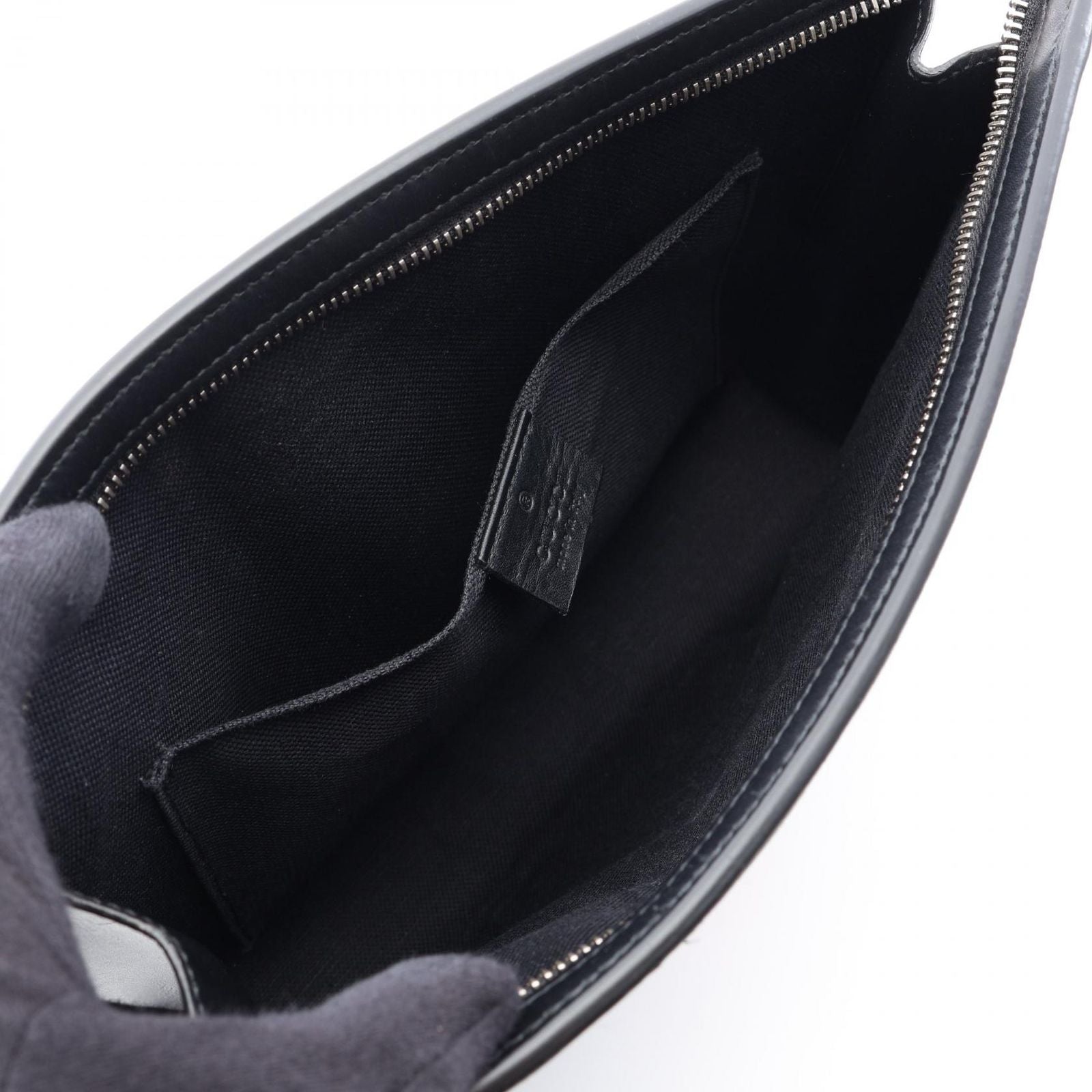 Gucci Clutch GG Supreme Webbing Line Black Gray Navy Canvas Leather Sherry — view 3