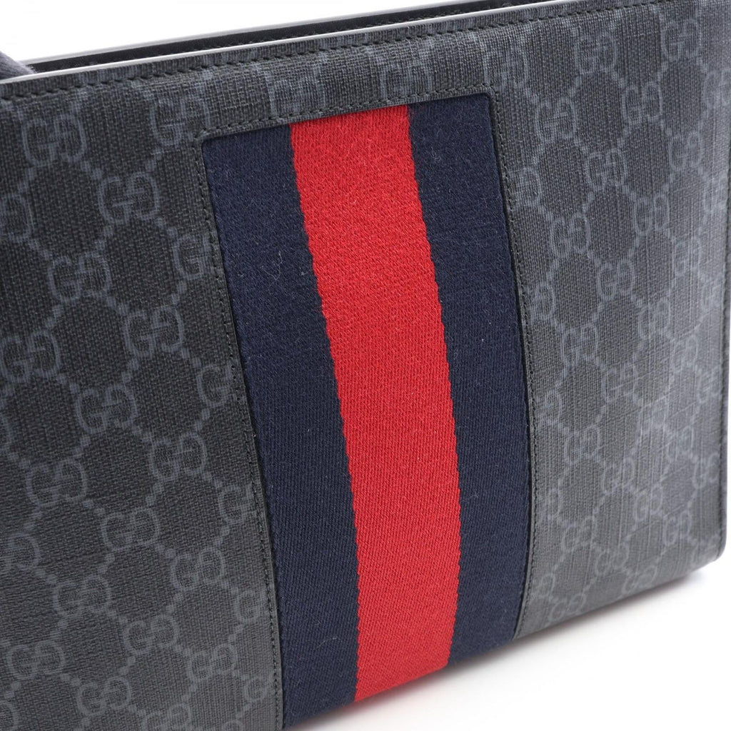 Gucci Clutch GG Supreme Webbing Line Black Gray Navy Canvas Leather Sherry — view 5