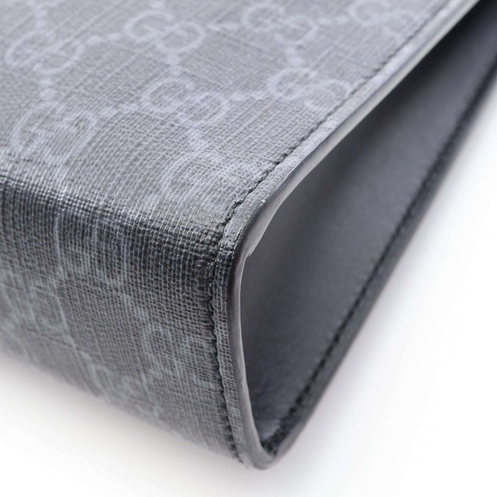 Gucci Clutch GG Supreme Webbing Line Black Gray Navy Canvas Leather Sherry — view 6