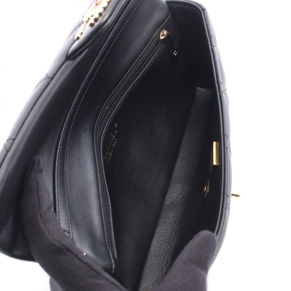 Chanel Shoulder Bag Quilted Clutch Black Lambskin Coco Pearl Chain — view 3
