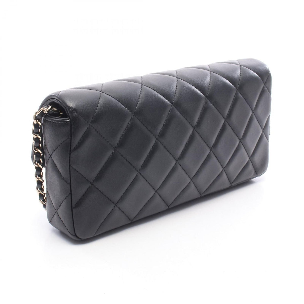 Chanel Shoulder Bag Quilted Clutch Black Lambskin Coco Pearl Chain — view 2