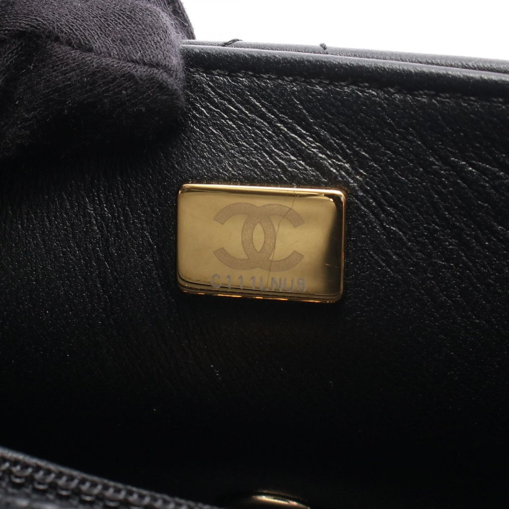 Chanel Shoulder Bag Quilted Clutch Black Lambskin Coco Pearl Chain — view 5