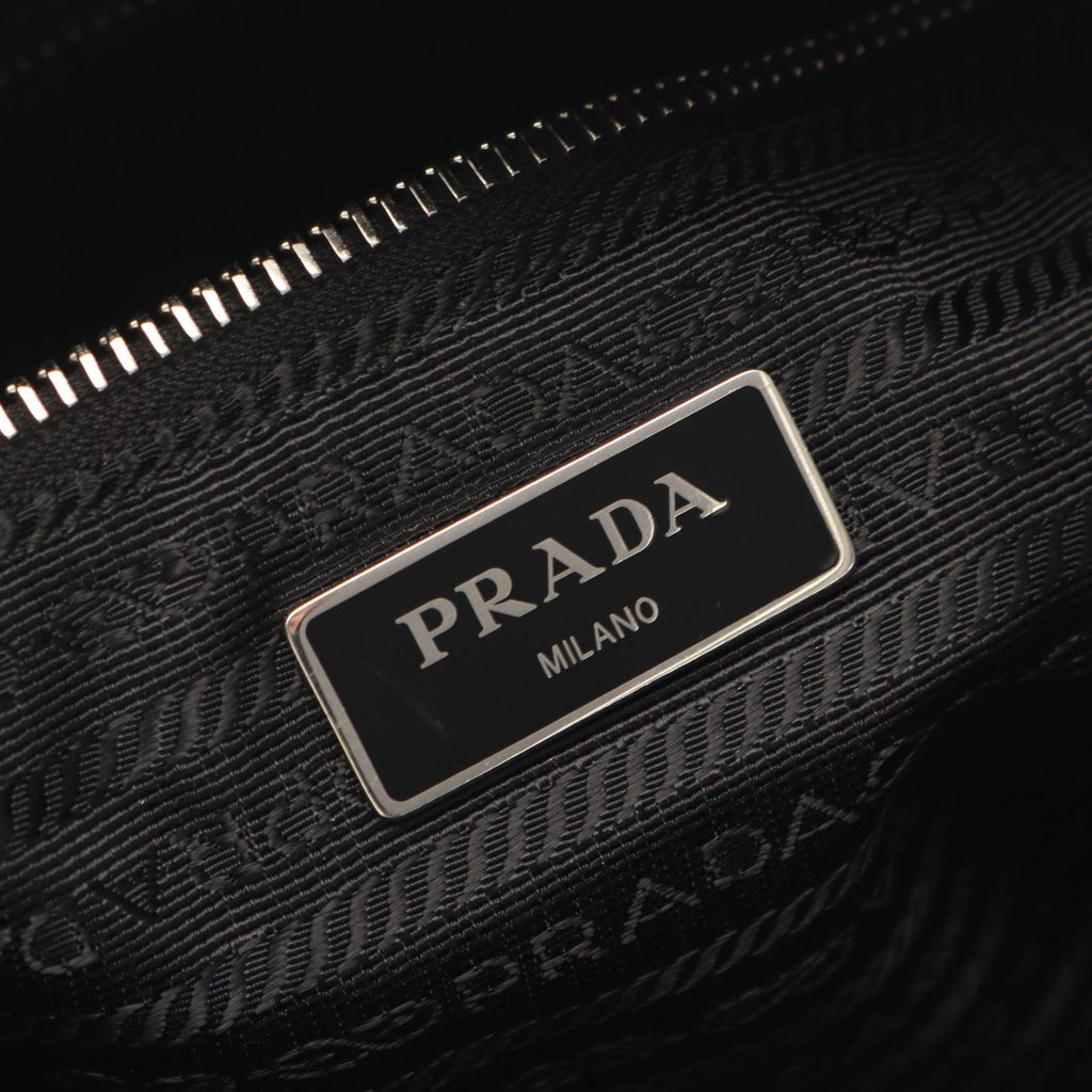 Prada Shoulder Bag Tessuto Impuntu Black Nylon Saffiano Leather Triangle Logo — view 4