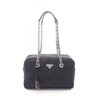Prada Shoulder Bag Tessuto Impuntu Black Nylon Saffiano Leather Triangle Logo