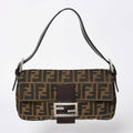 Fendi Shoulder Bag Cross Mamma Baguette Zucca Pattern Brown Silver